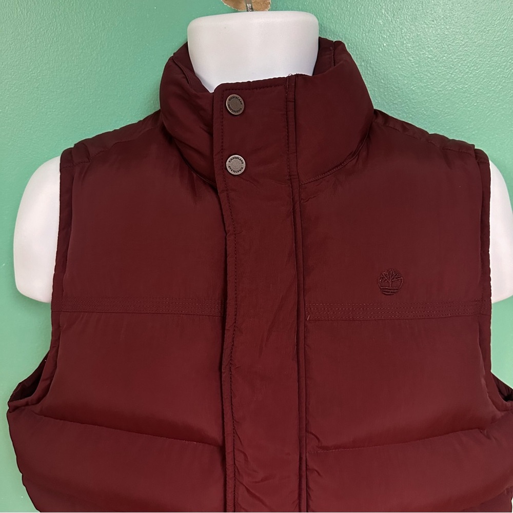 Timberland Maroon Zip Up Snap Closure Puffer Vest Mens Size M View 5